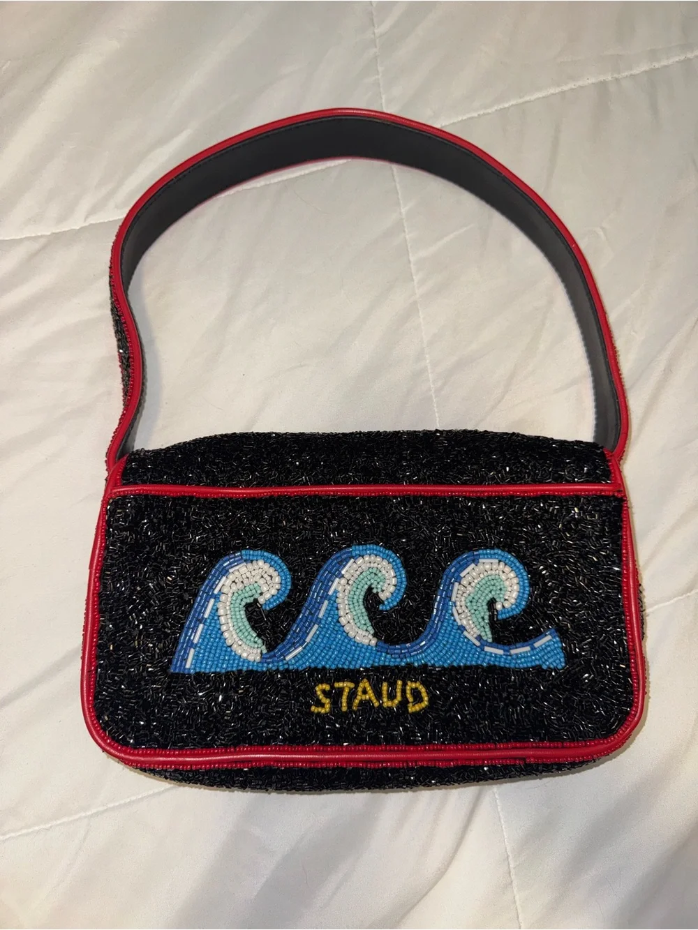 STAUD Tommy Beaded Bag in Lobster